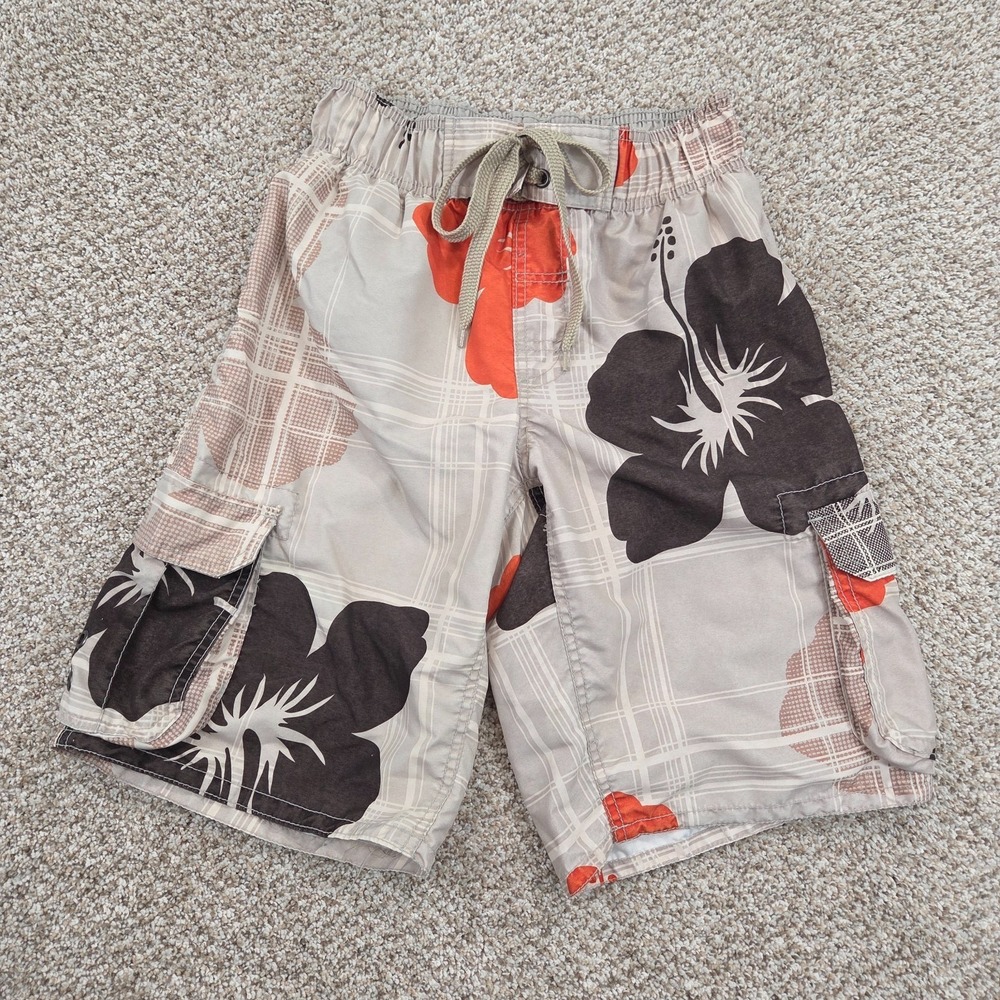 Arizona Jean Co Shorts Mens Small beige Hawaiian Boardshorts Swim Trunks Pockets